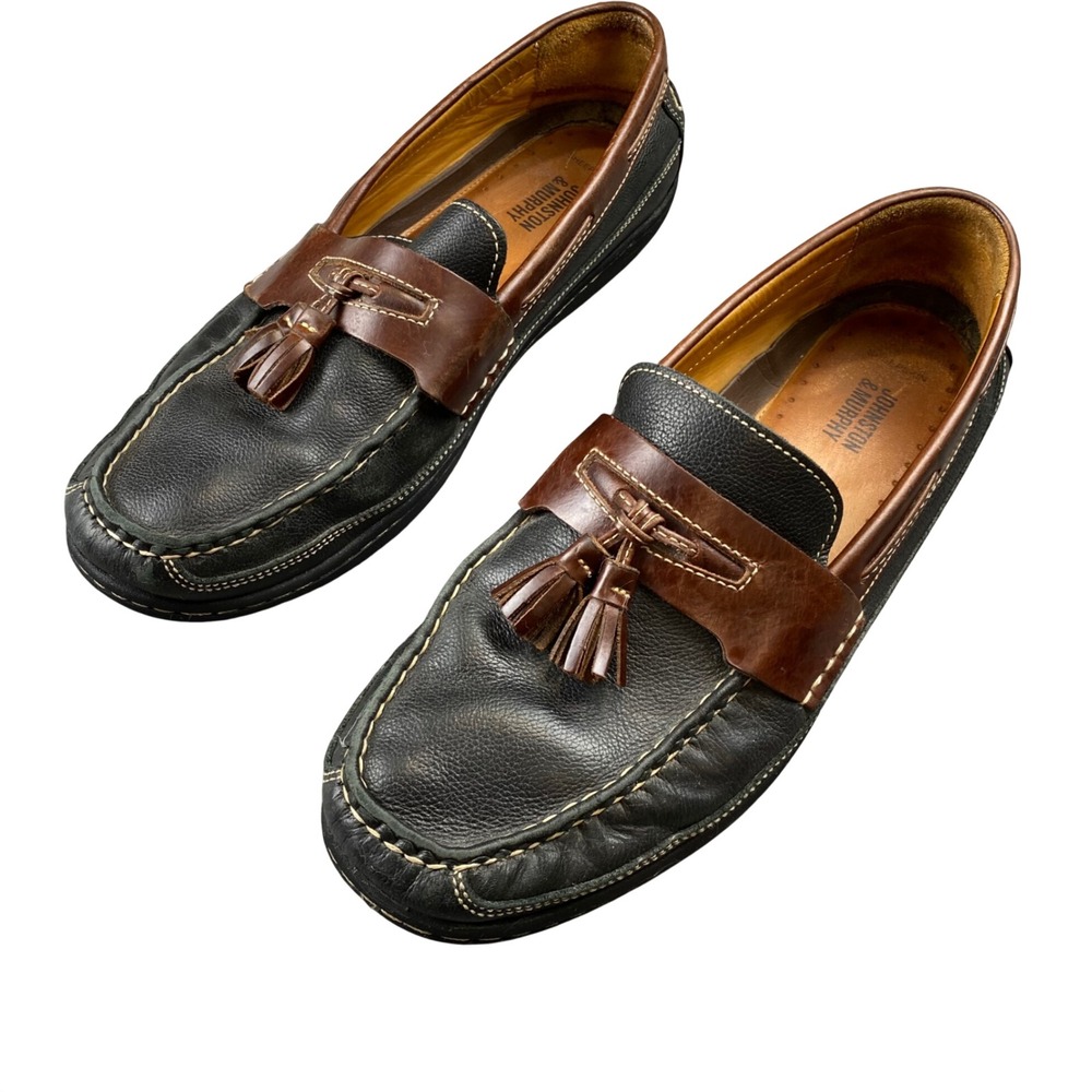 Johnston Murphy Mens 11 M Black Brown Leather Tassel Loafers J M Flex 25 8345